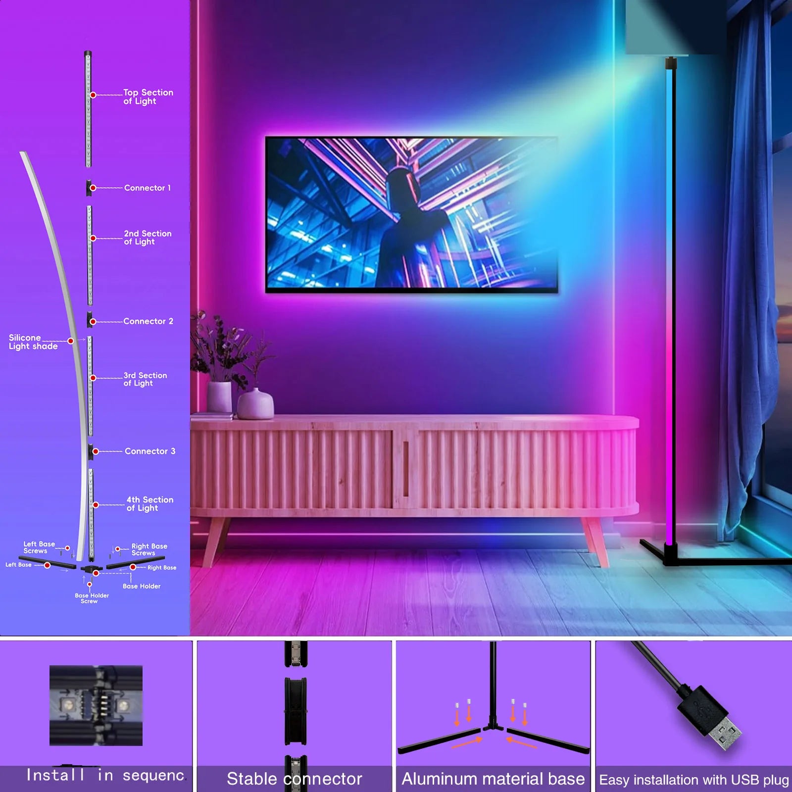 HOMEFISH Music-Sync RGB Floor Lamp - Smart LED Lighting