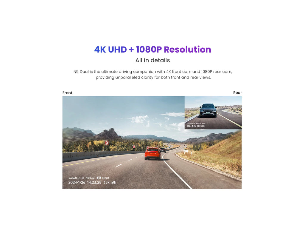 DDPAI N5 Dual 4K Dash Cam - Front & Rear, NightVIS, ADAS, GPS