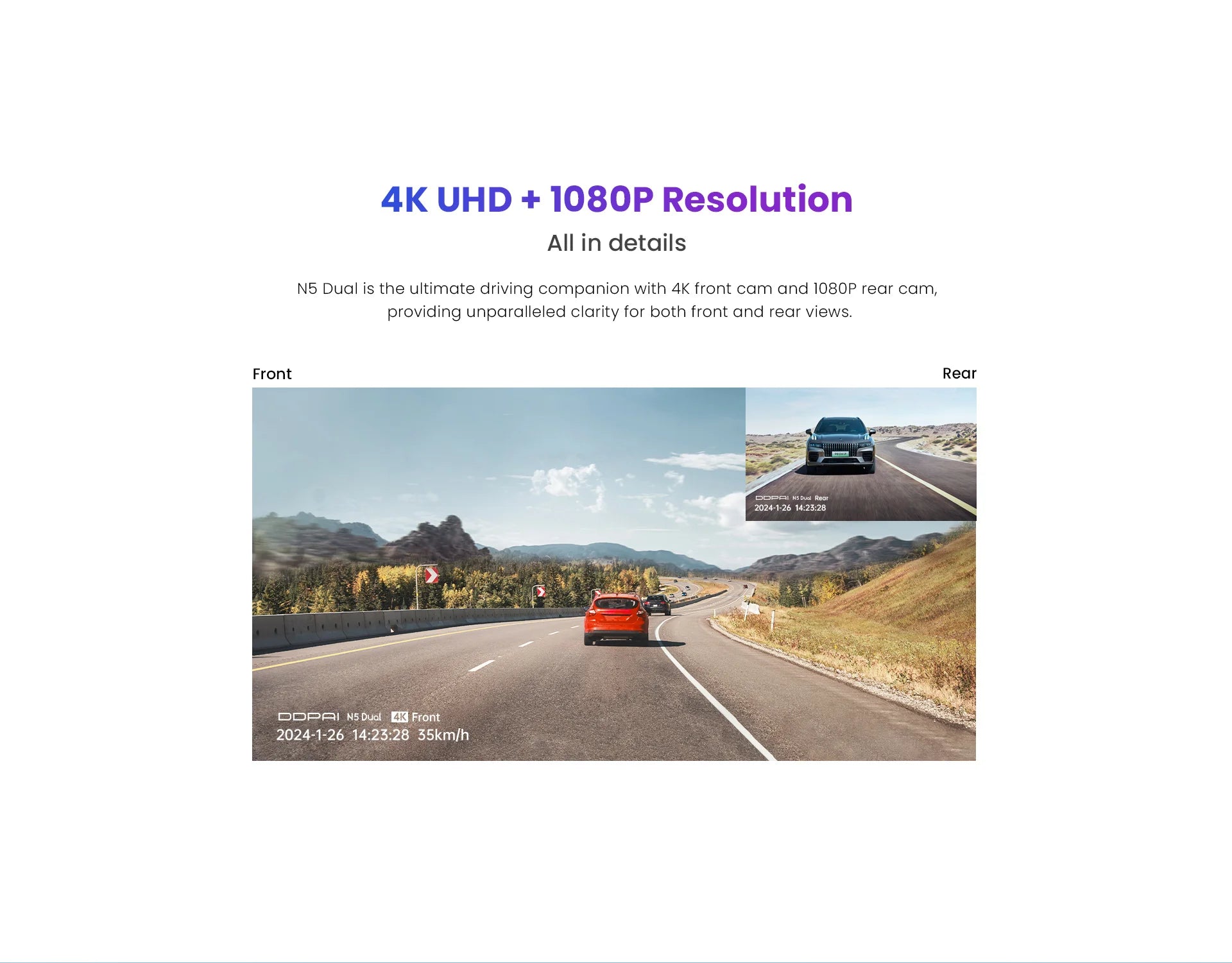 DDPAI N5 Dual 4K Dash Cam - Front & Rear, NightVIS, ADAS, GPS