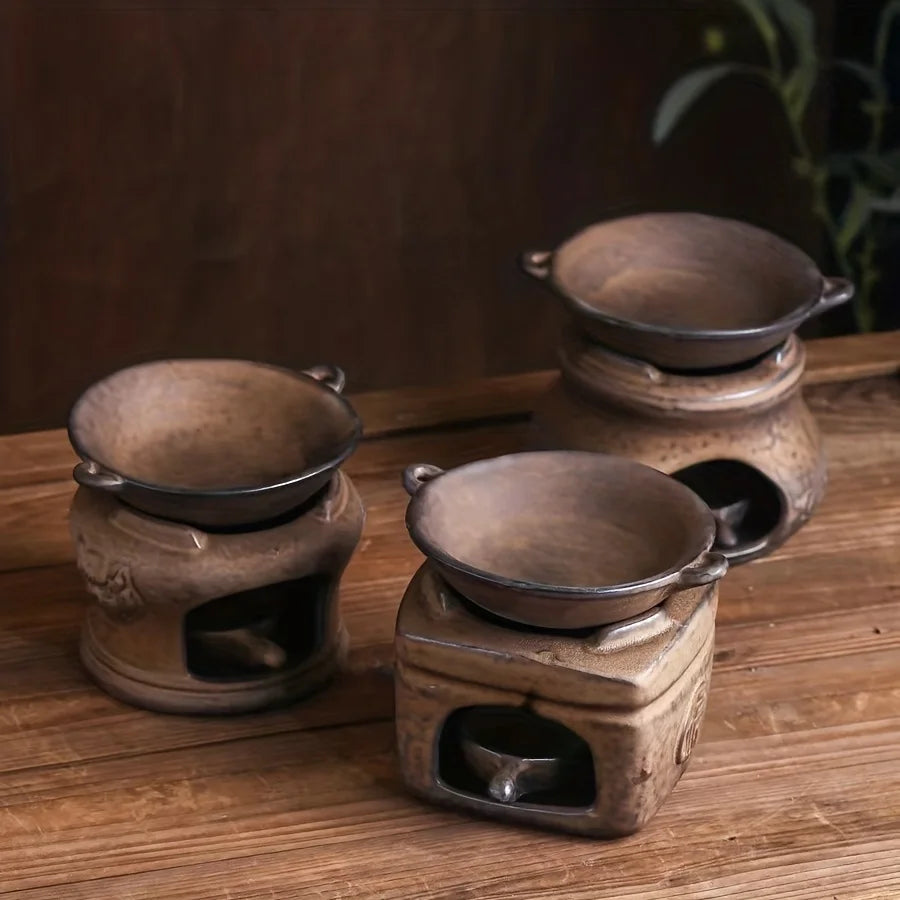 Vintage Hand-Made Tea Warmer Set - Stove & Teapot