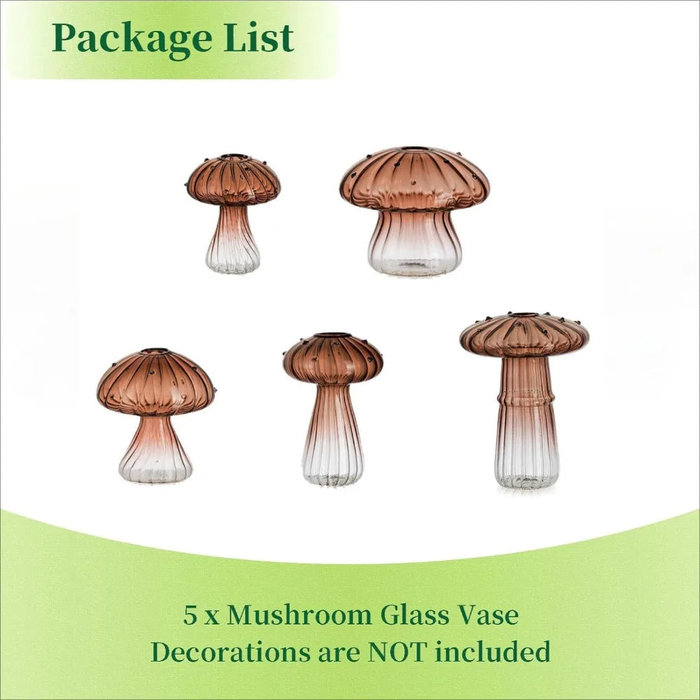 Mushroom Glass Vase Set | Hydroponic Home Decor | Unique Plant Vases