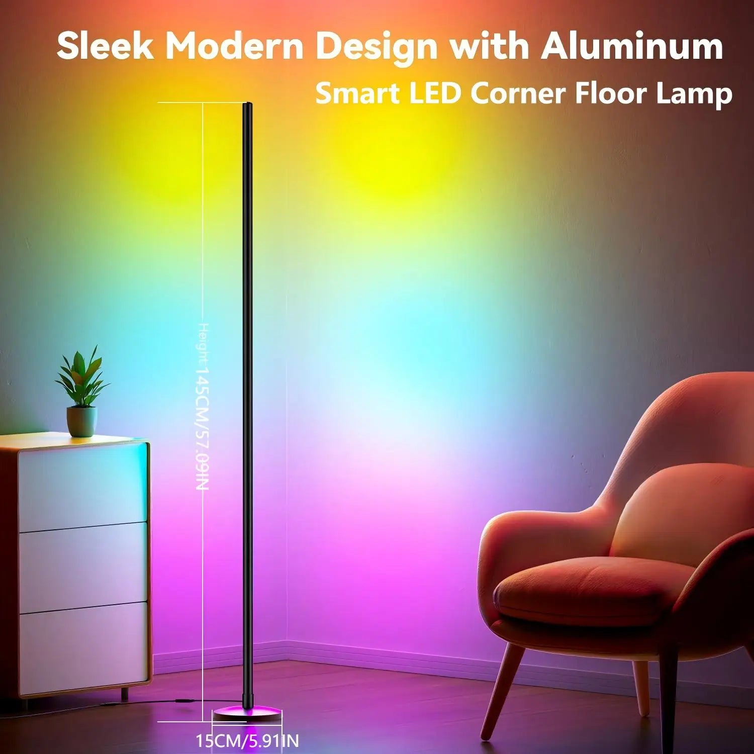 RGB IC Corner Floor Lamp with App & Remote - Smart LED