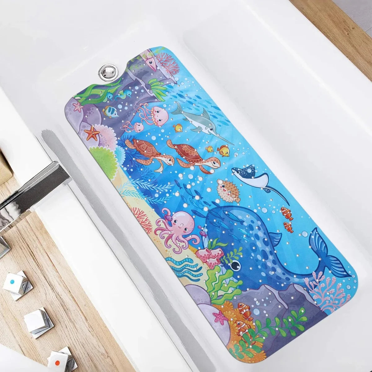 Cartoon Extra Long Bathtub Mat - Non-Slip Shower Mat 40x100cm with Suction Cups & Drain Holes