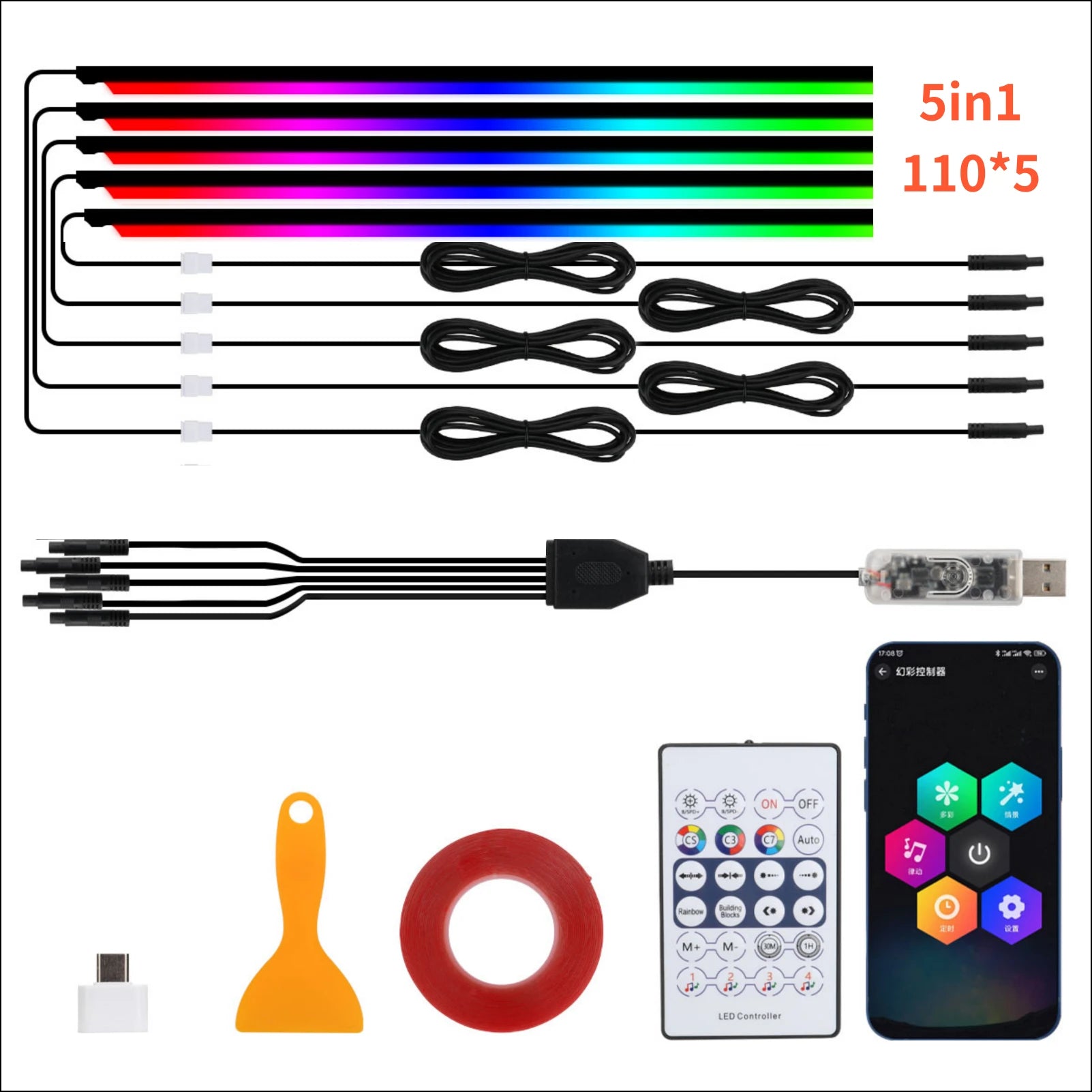 10-in-1 Car LED Interior Atmosphere Lights - App/Remote Control RGB Symphony