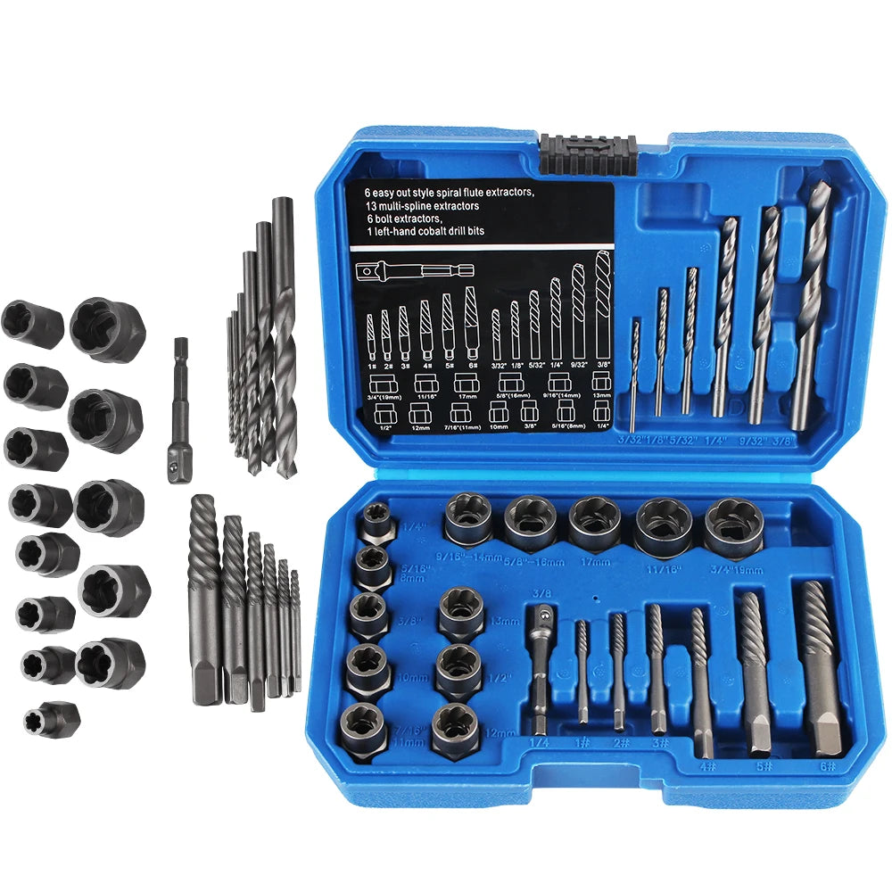 Damaged Screw Extractor & Bolt Remover Kit - 26 Pcs Car Repair Tool Set