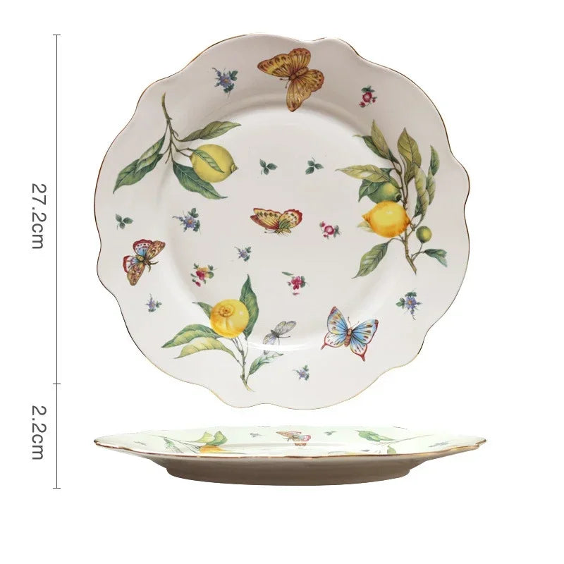 Elegant European Lemon Ceramic Dining Set | Dinner Plates & Coffee Cups