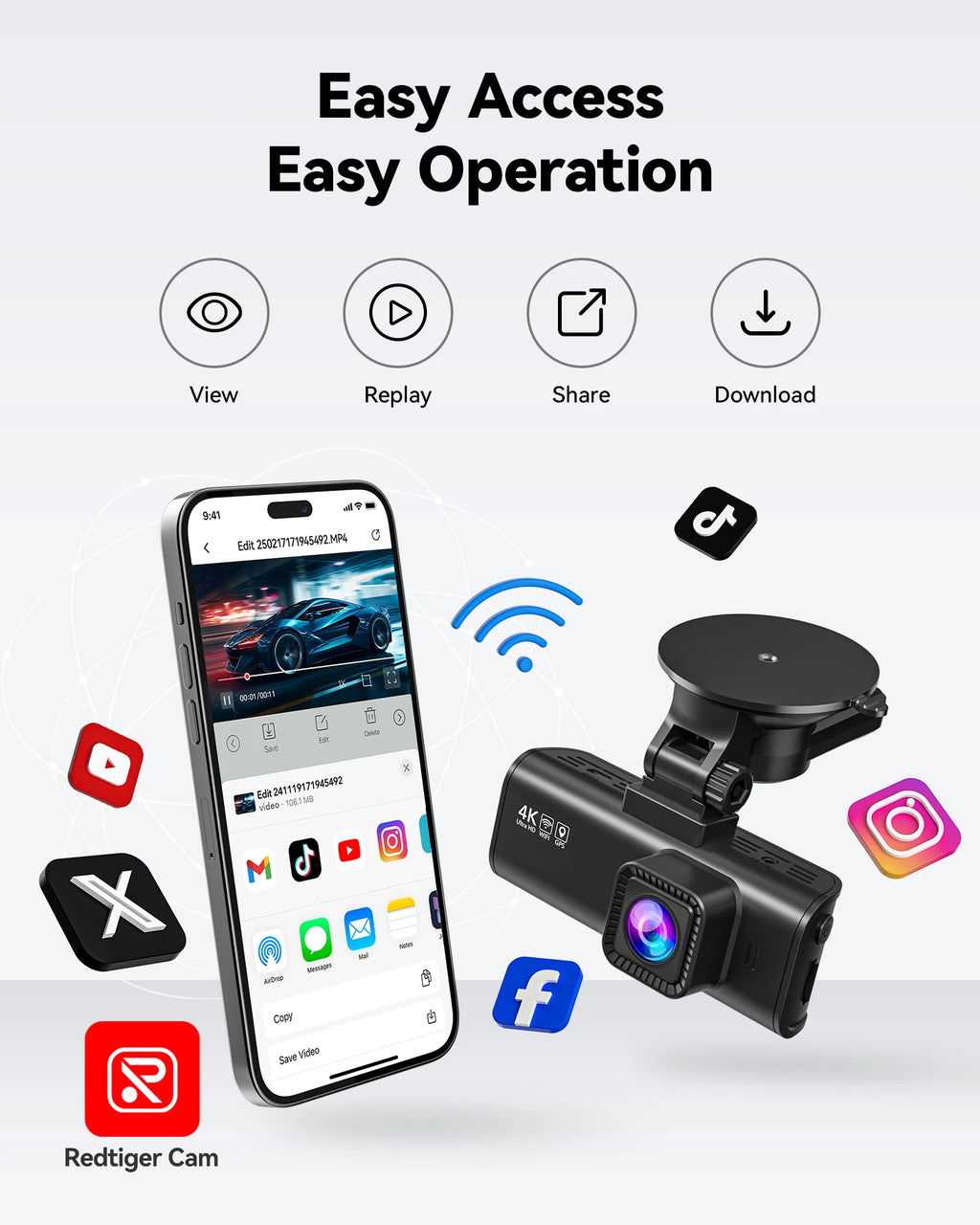 REDTIGER F7NP 4K Dual Dash Cam with GPS & 24H Parking Monitor