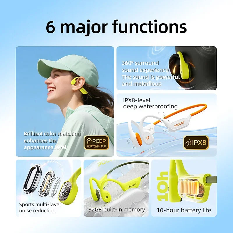 POLVCDG X9 Bone Conduction Headphones - 32GB IPX8 Waterproof
