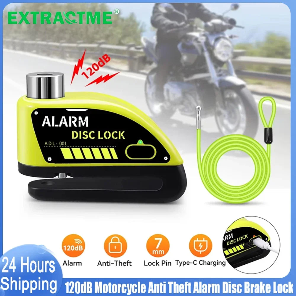 Extractme 110dB Motorcycle Alarm Disc Lock - Ultimate Waterproof Anti-Theft Security