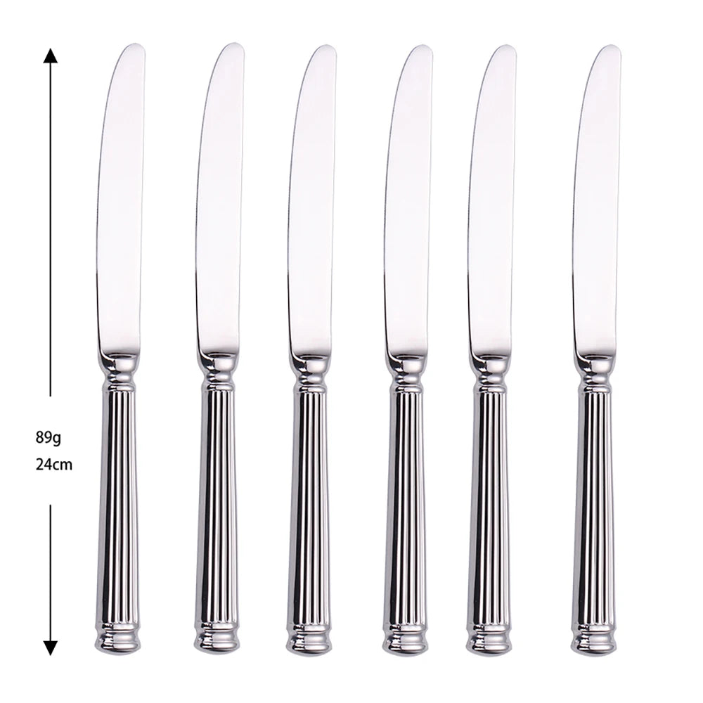 Elegant Striped Silver Cutlery Set - Premium Stainless Steel 304