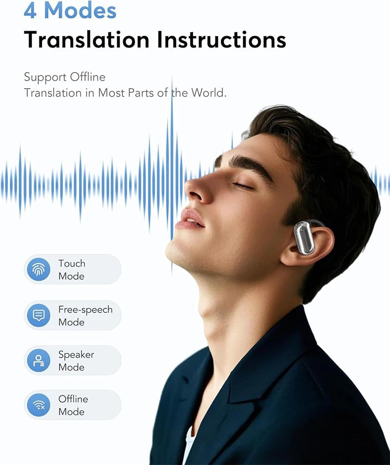 UYUXIO Real-Time AI Translator Headphones – 144 Languages 3-in-1 OWS Earbuds for Business