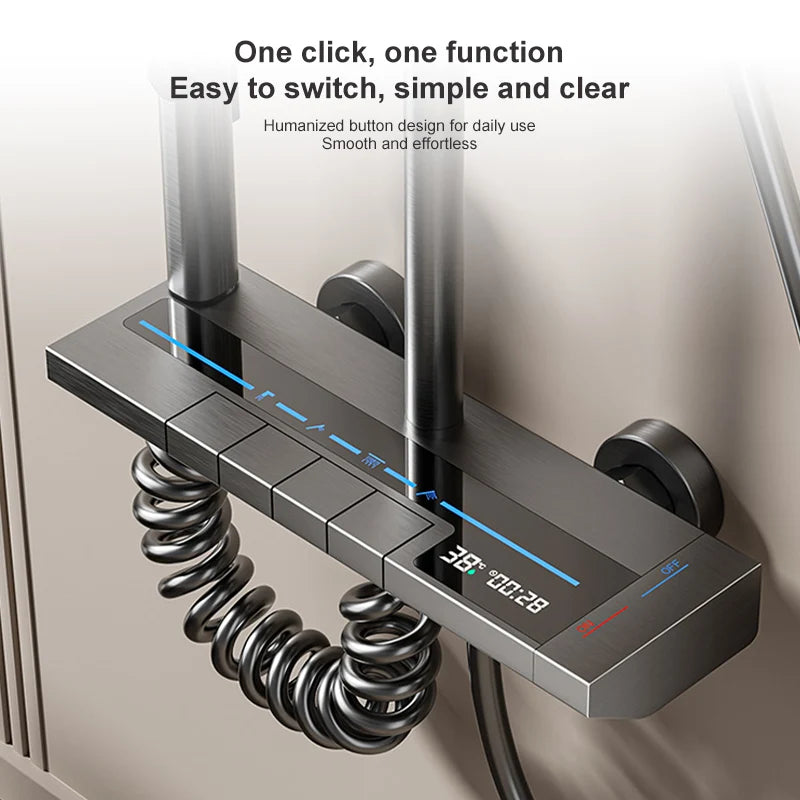 Vabena Grey Piano Button Digital Display Rain Shower System with Ambient Light