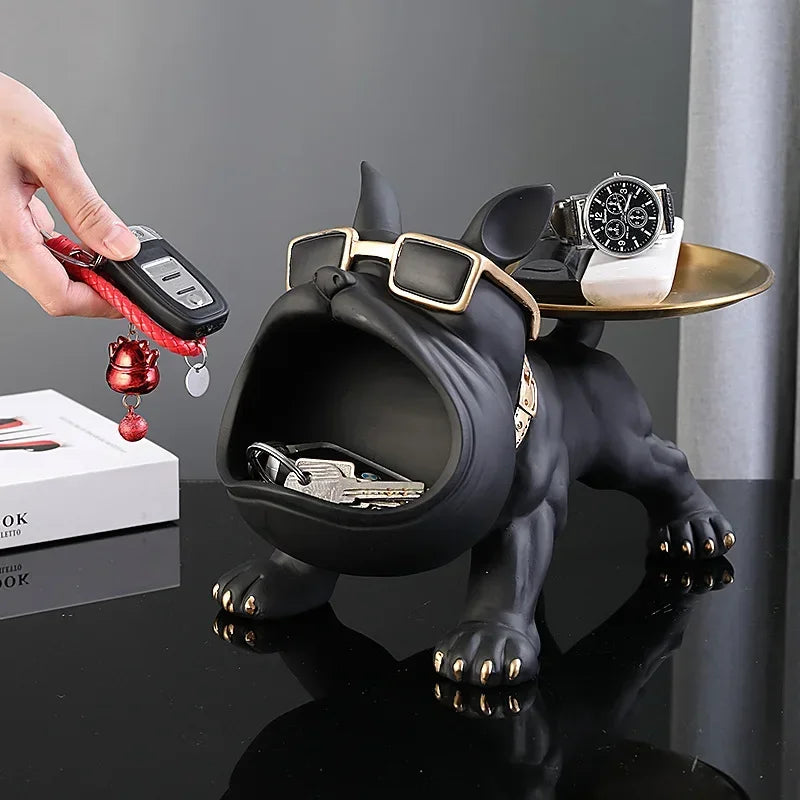 Chic Bulldog Figurine & Key Holder - Modern Home Entryway Decor