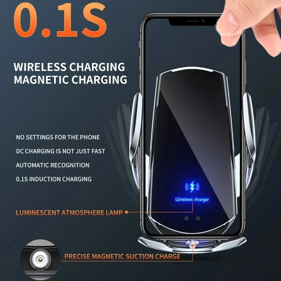 VIKEFON 15W Magnetic Wireless Car Charger & Auto Phone Mount - Fast Charging