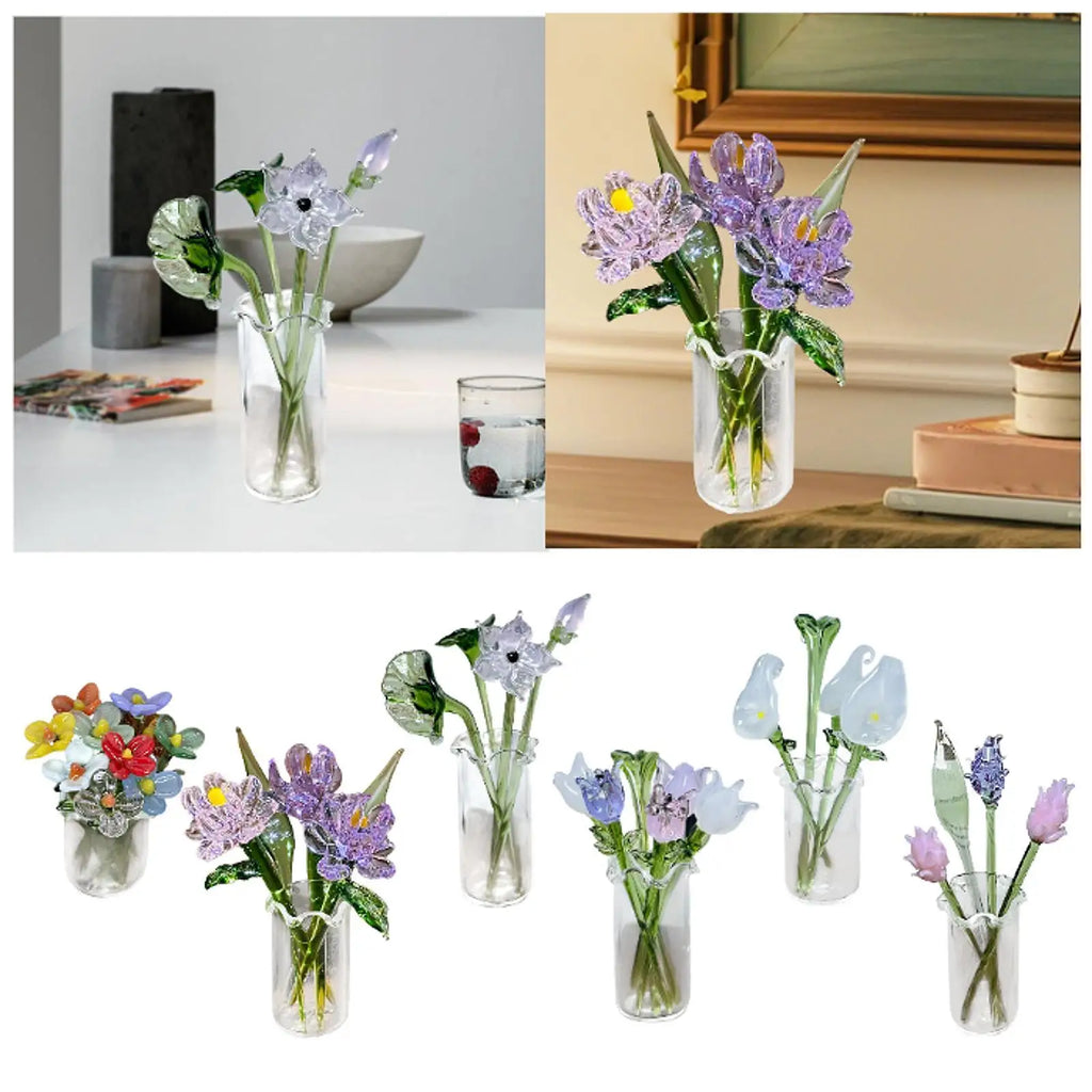 Timeless Glass Flower Bouquet & Vase Figurine | Elegant Home Decor
