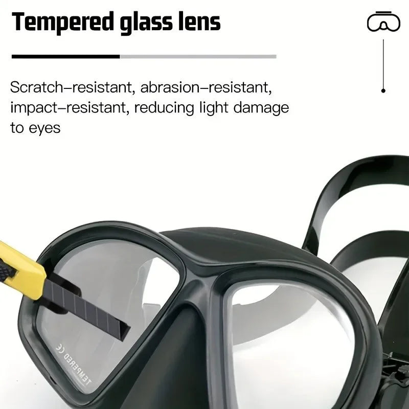 Low Volume Freedive Mask & Snorkel Set with Camera Mount - Tempered Glass Black