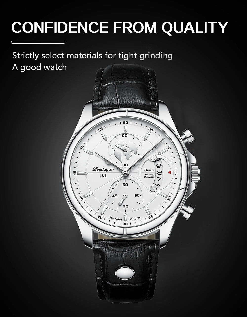 POEDAGAR Luxury Chronograph Watch for Men - Waterproof, Leather Strap, Date
