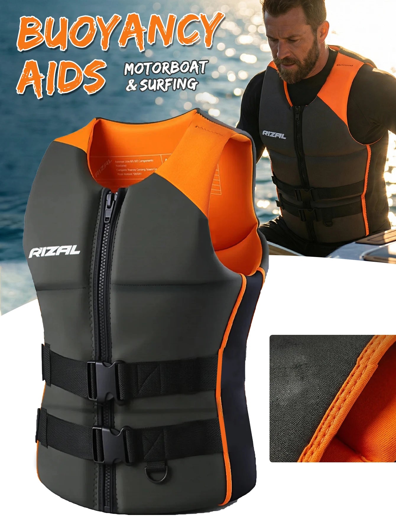 Adult Life Vest for Water Sports, Kayak, Wakeboard & Rescue - High Visibility Safety Jacket