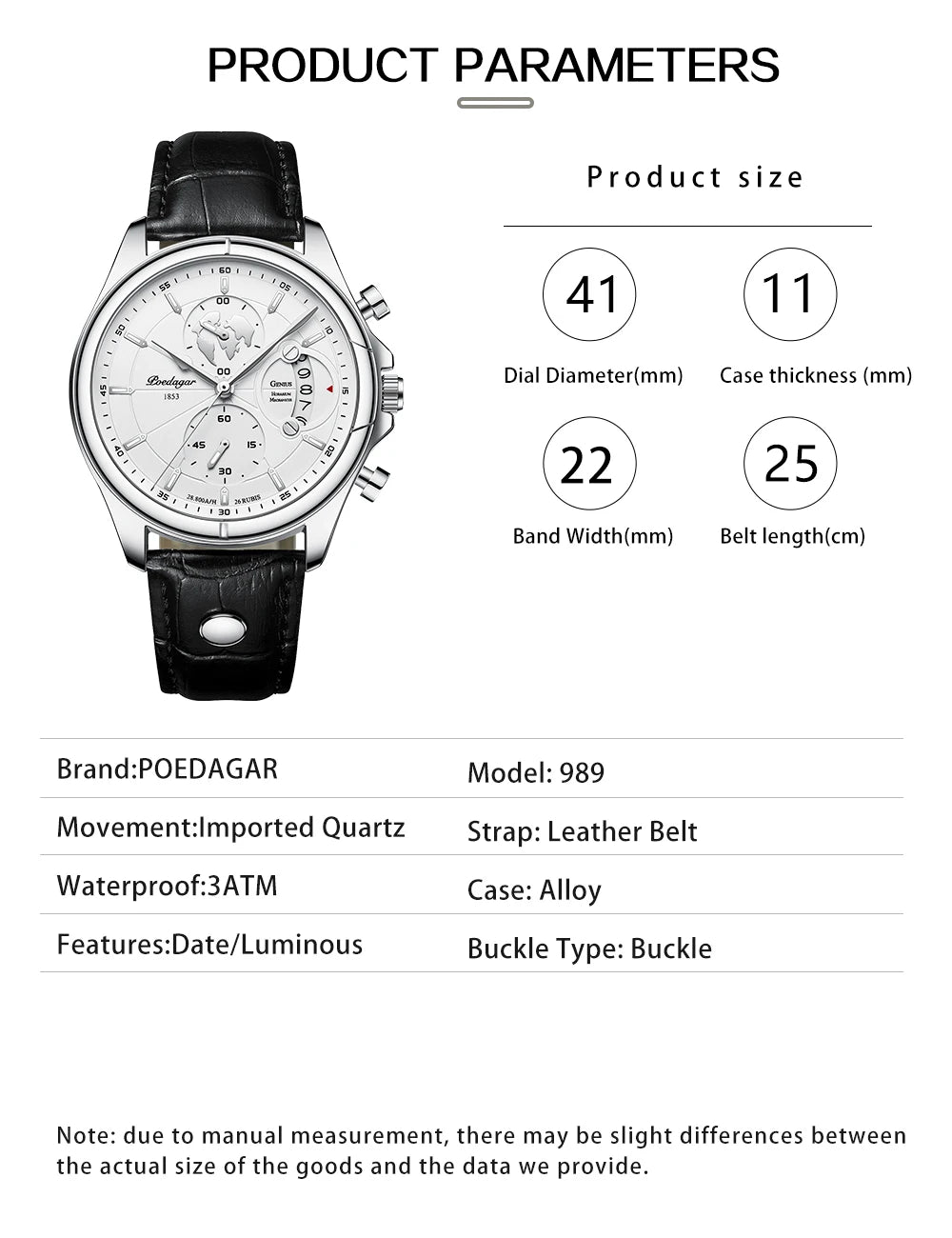 POEDAGAR Luxury Chronograph Watch for Men - Waterproof, Leather Strap, Date