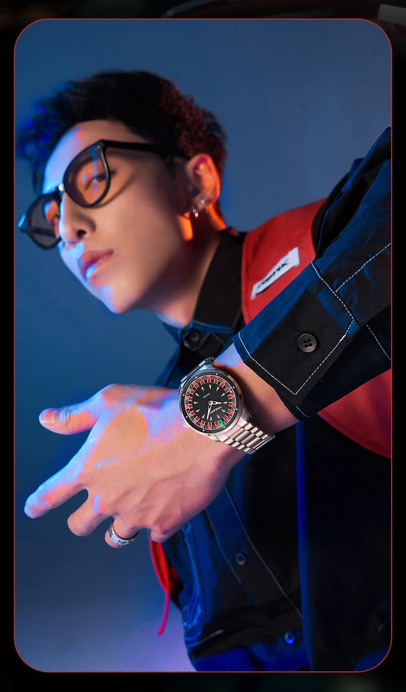 TIMEARTX Luxury Roulette Poker Game Quartz Watch for Men