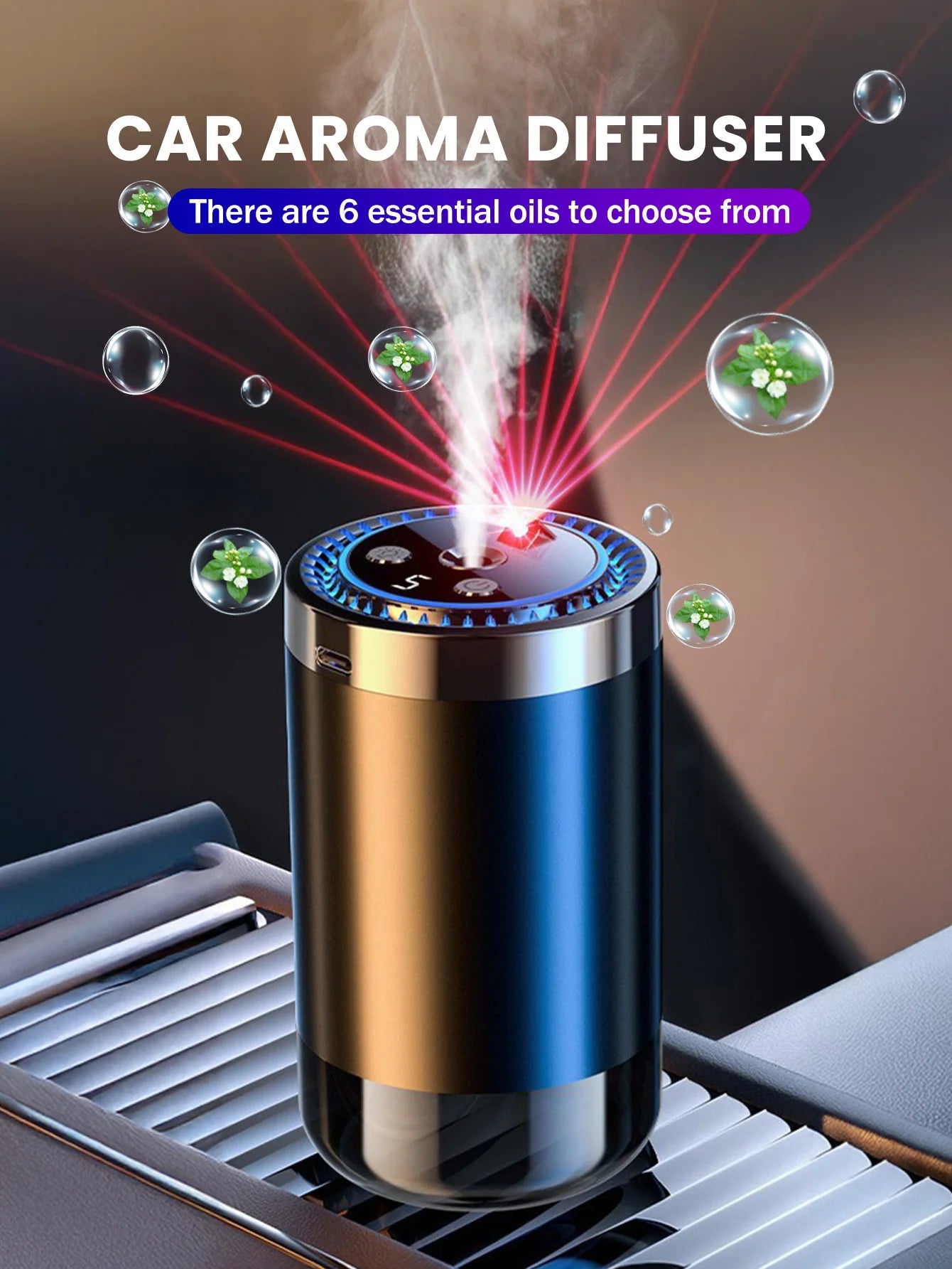 Vabena Rechargeable Car Aroma Diffuser - Colorful, Wireless & Portable