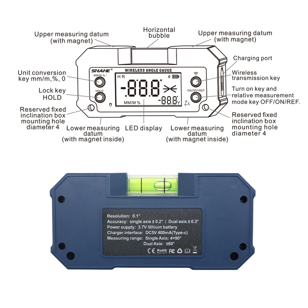 SHAHE MINI Magnetic Digital Inclinometer & Angle Finder - Dual Axis