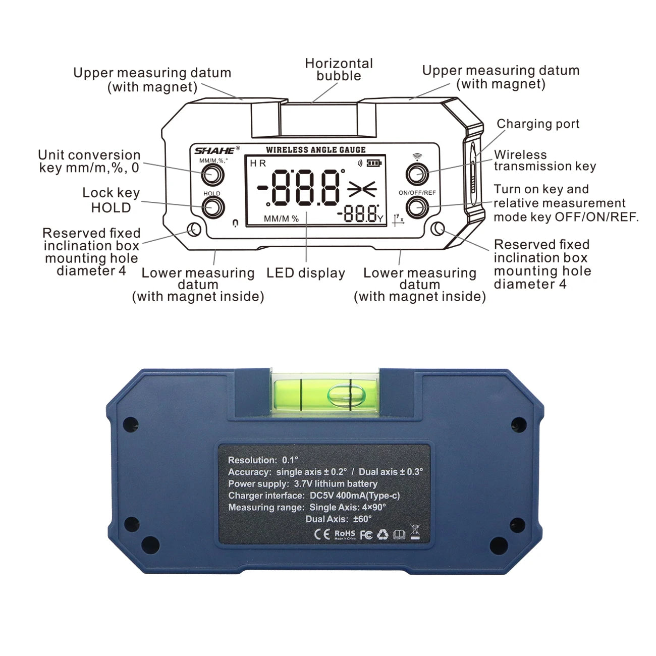 SHAHE MINI Magnetic Digital Inclinometer & Angle Finder - Dual Axis