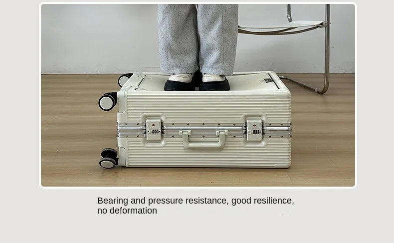 Vabena Front Opening USB Charging Aluminum Carry-on Suitcase