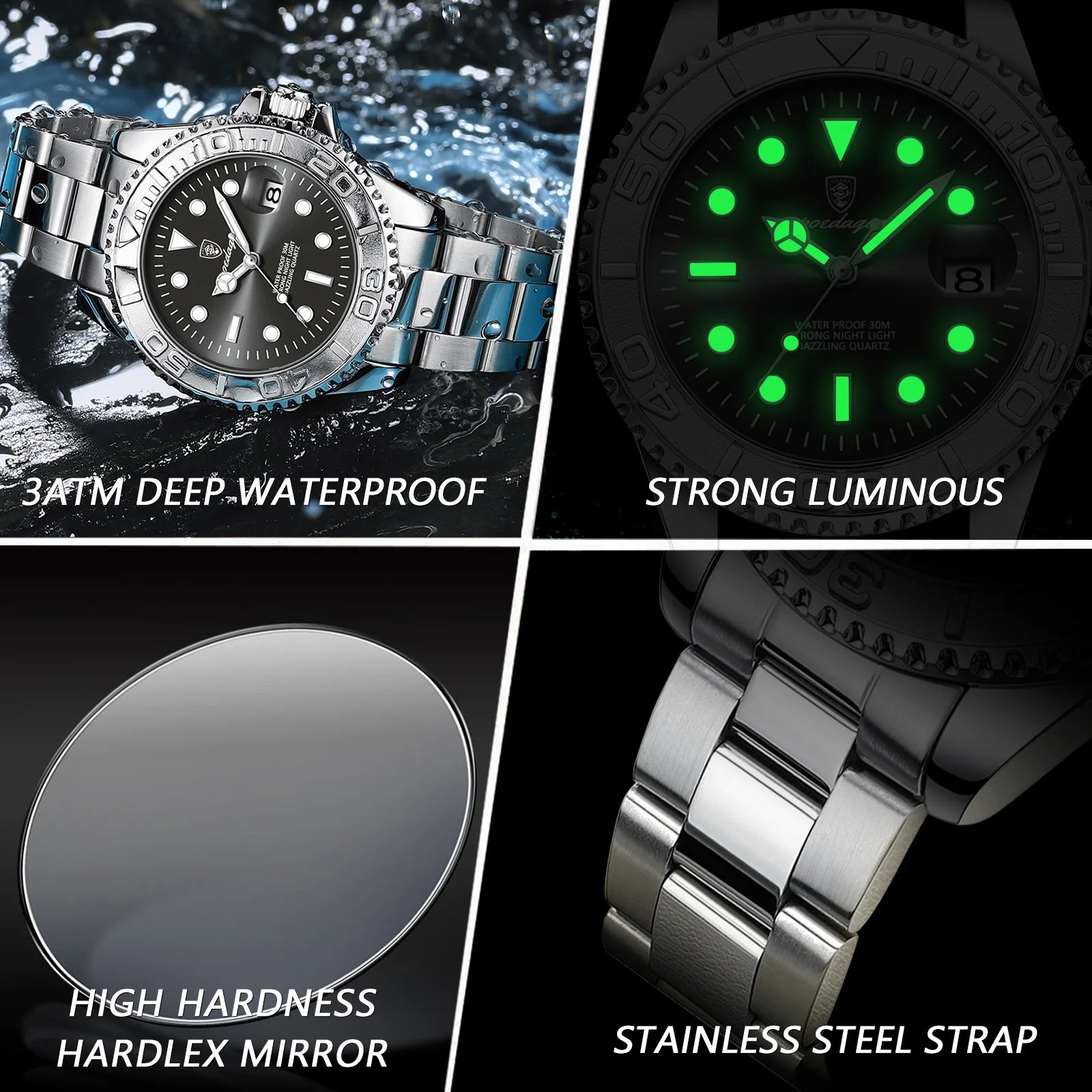 POEDAGAR Luxury Men's Quartz Watch - Waterproof & Luminous Date