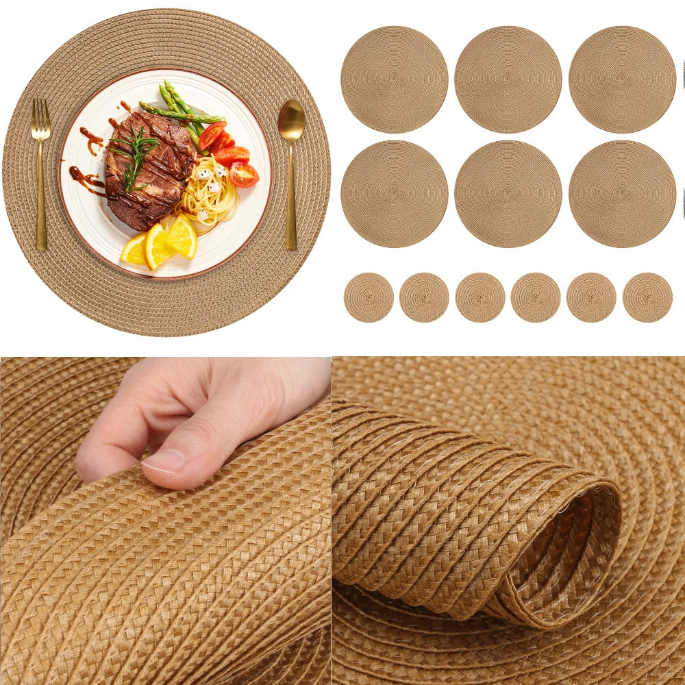 Elegant Round Braided Placemats - Set of 6 Table Mats & Coasters
