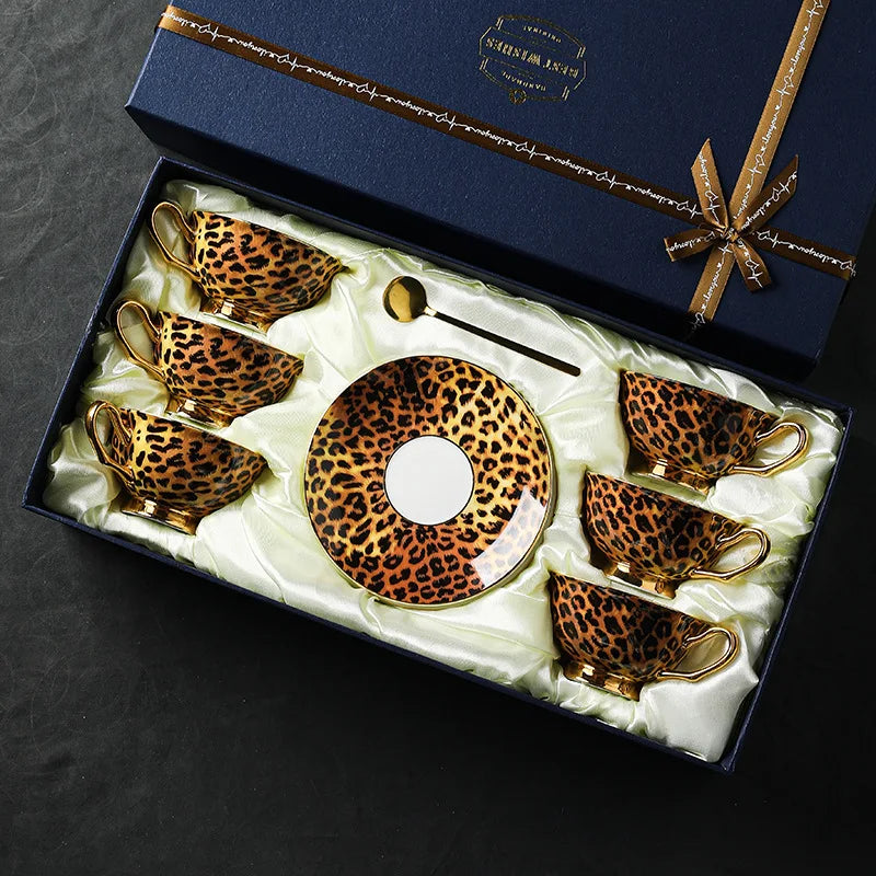 Retro Leopard Bone China Coffee & Tea Set | Luxury Tableware