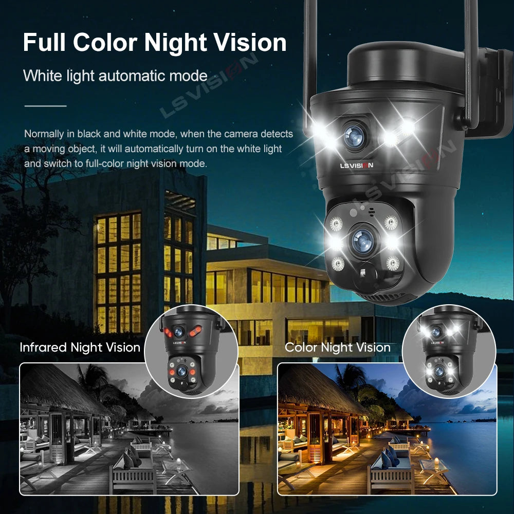 LS VISION 4G/WiFi Outdoor Solar Camera 8MP Dual Lens PIR SIM Night Vision Waterproof CCTV
