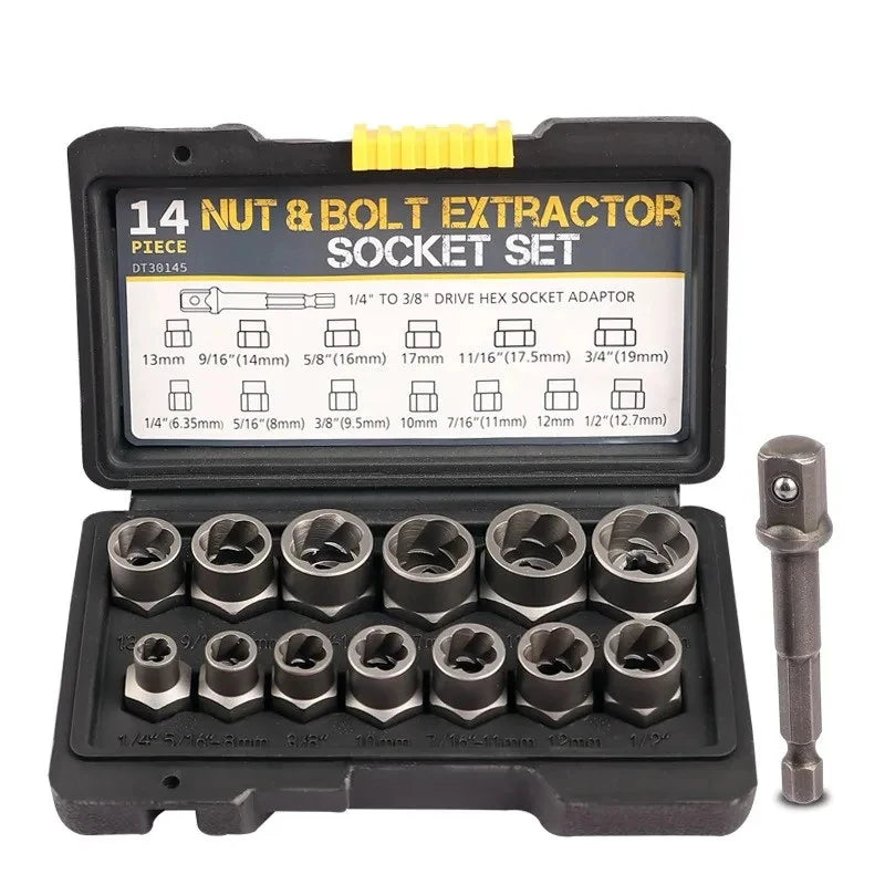 Ultimate 14-Piece Impact Bolt & Nut Remover Set – Cr-Mo Steel Extractor for Damaged Fasteners