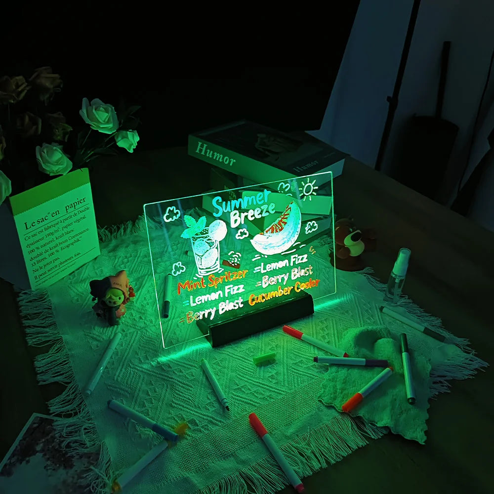 LED Note Board & Night Light | RGB Erasable Drawing Board for Kids