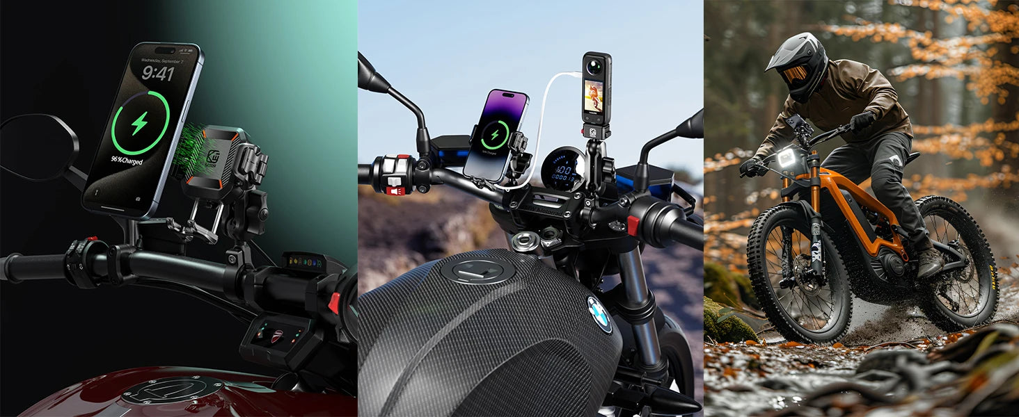 Apex Rush Motorcycle Phone Holder - 15W Wireless & USB-C Fast Charger
