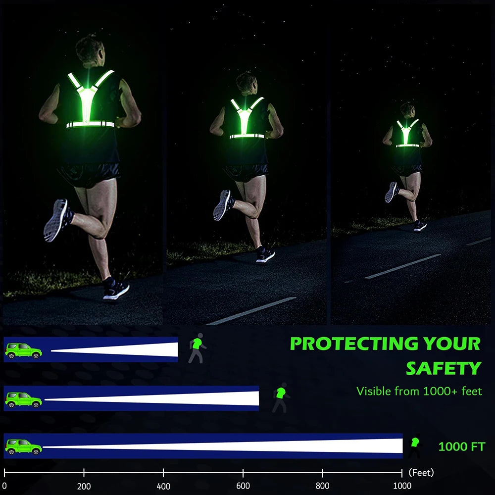 Vabena LED Reflective Running Vest - USB Rechargeable & Waterproof Phone Pouch