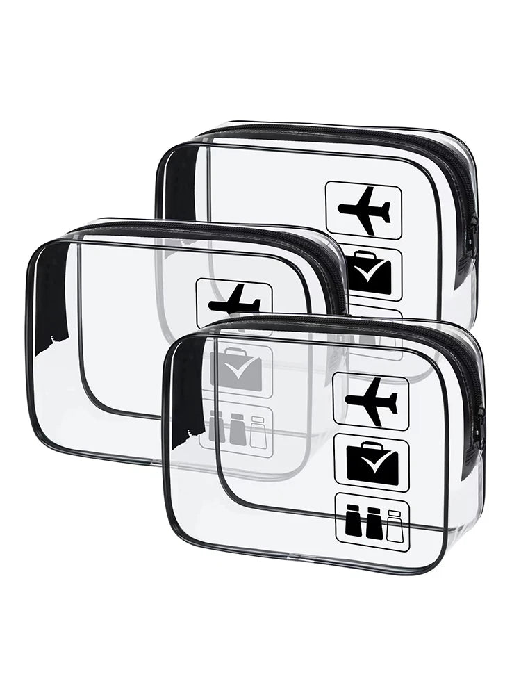 Vabena 3 Pcs Clear Travel Toiletry Bags - Airport Compliant Cosmetic Pouches