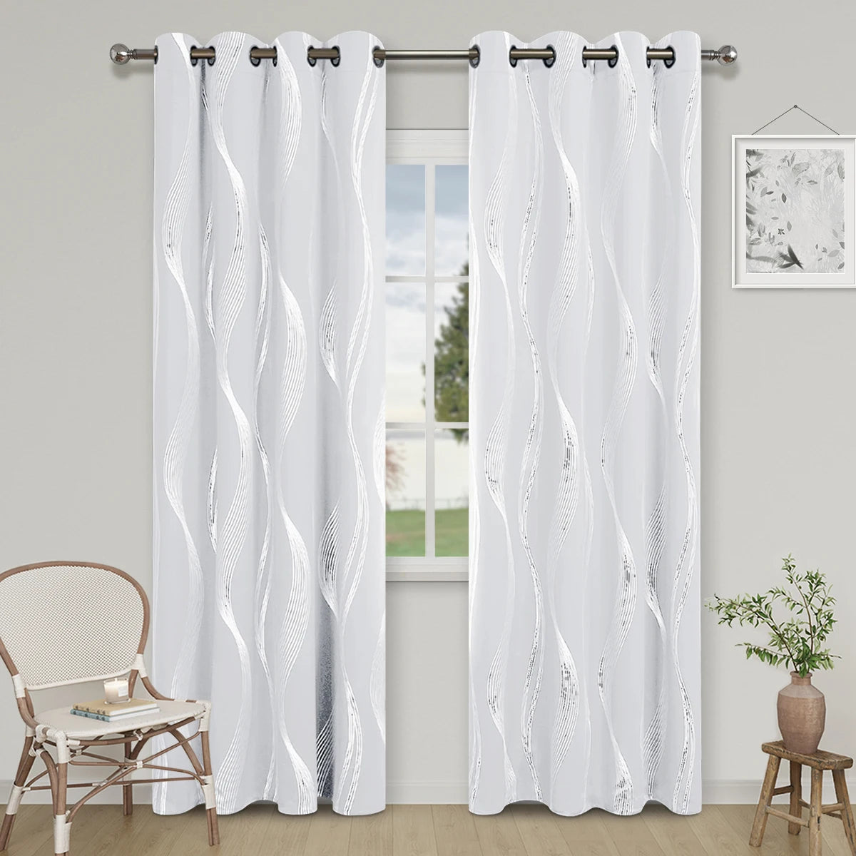 High Precision Silver Embossed Wave Blackout Curtain - Light & Heat Control