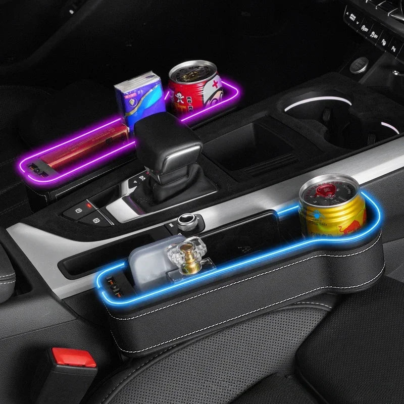 Vabena Car Seat Gap Filler Organizer with Dual USB Charger & LED Light