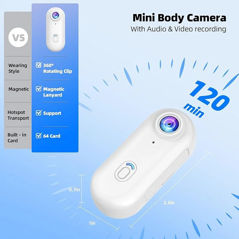 Vabena 4K Mini Action Camera - Waterproof POV Body Cam for Adventures