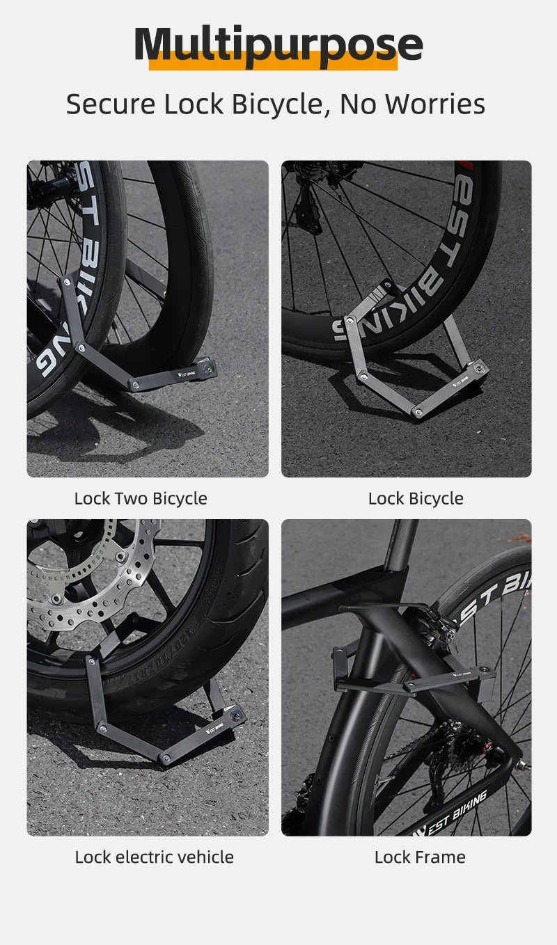 WEST BIKING Foldable Bike & Motorcycle Lock - Key & Password Security