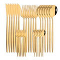 30-Piece Black Gold Stainless Steel Dinnerware Set | Kitchen Cutlery