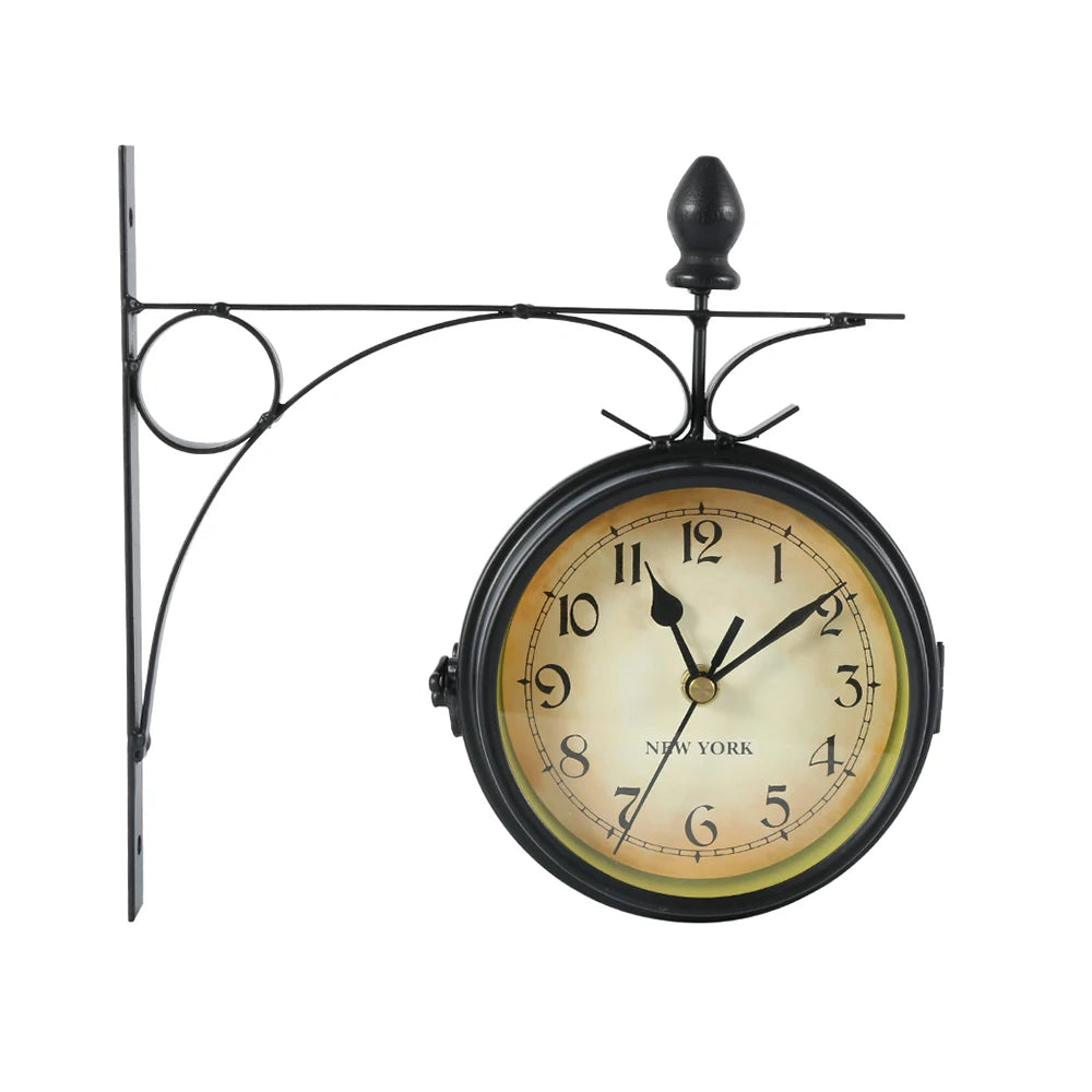 Retro Double-Sided Wall Clock - Silent Antique Station Clock for Home & Office