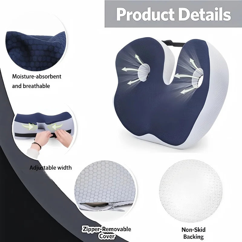 Portable Memory Foam Seat Cushion - U-Shaped Ergonomic Support for Office, Car, & Travel