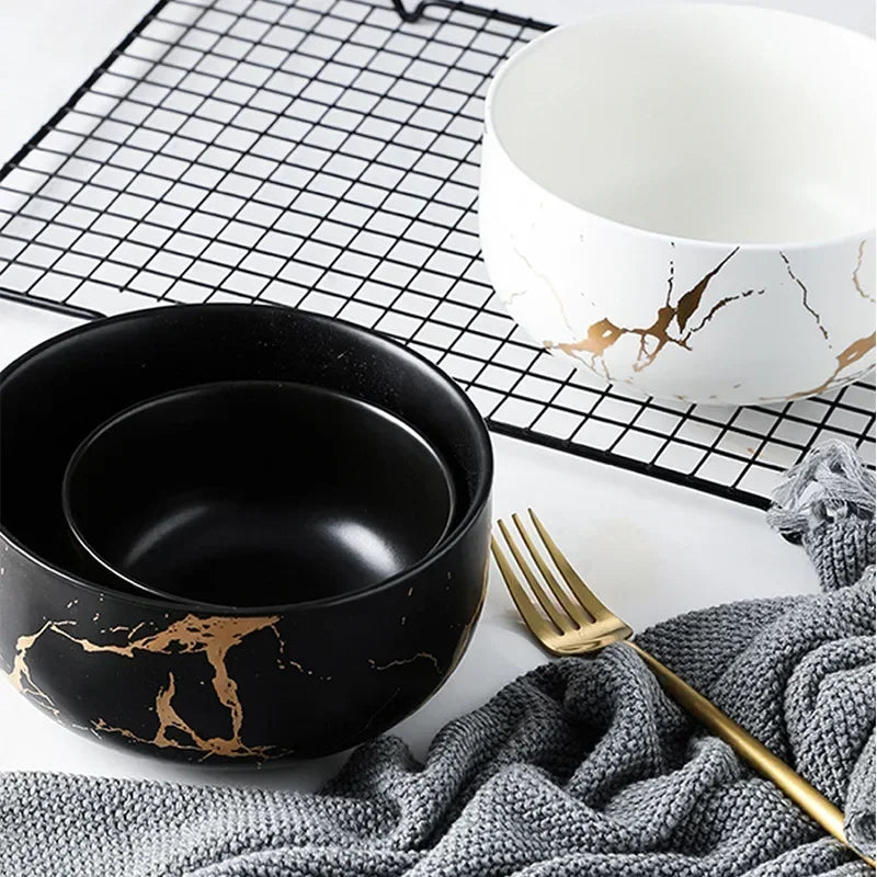 Nordic Marble Ceramic Bowl Set - Elegant Kitchen & Dining