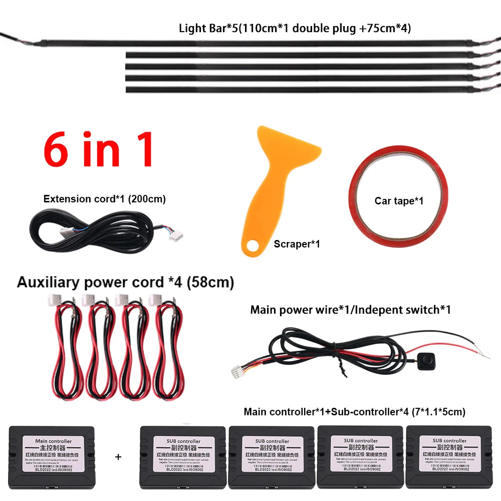 18-in-1 Car Interior RGB Ambient Light Kit - 64 Colors, App Controlled Symphony Lighting