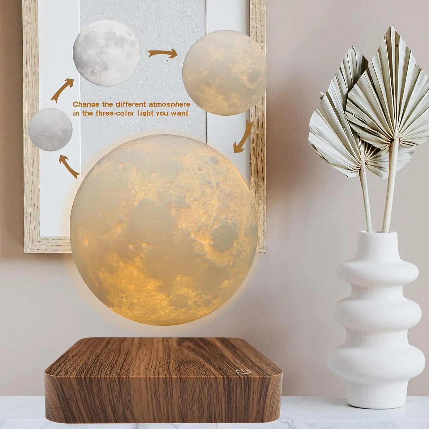 Levitating Moon Lamp - Magnetic Floating 3D LED Night Light with Wooden Base