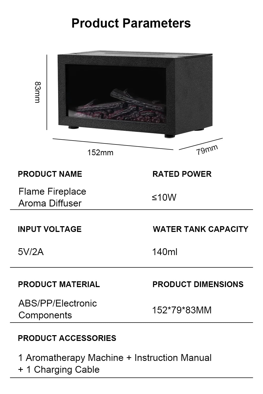 Fireplace Humidifier & Flame Effect Essential Oil Diffuser