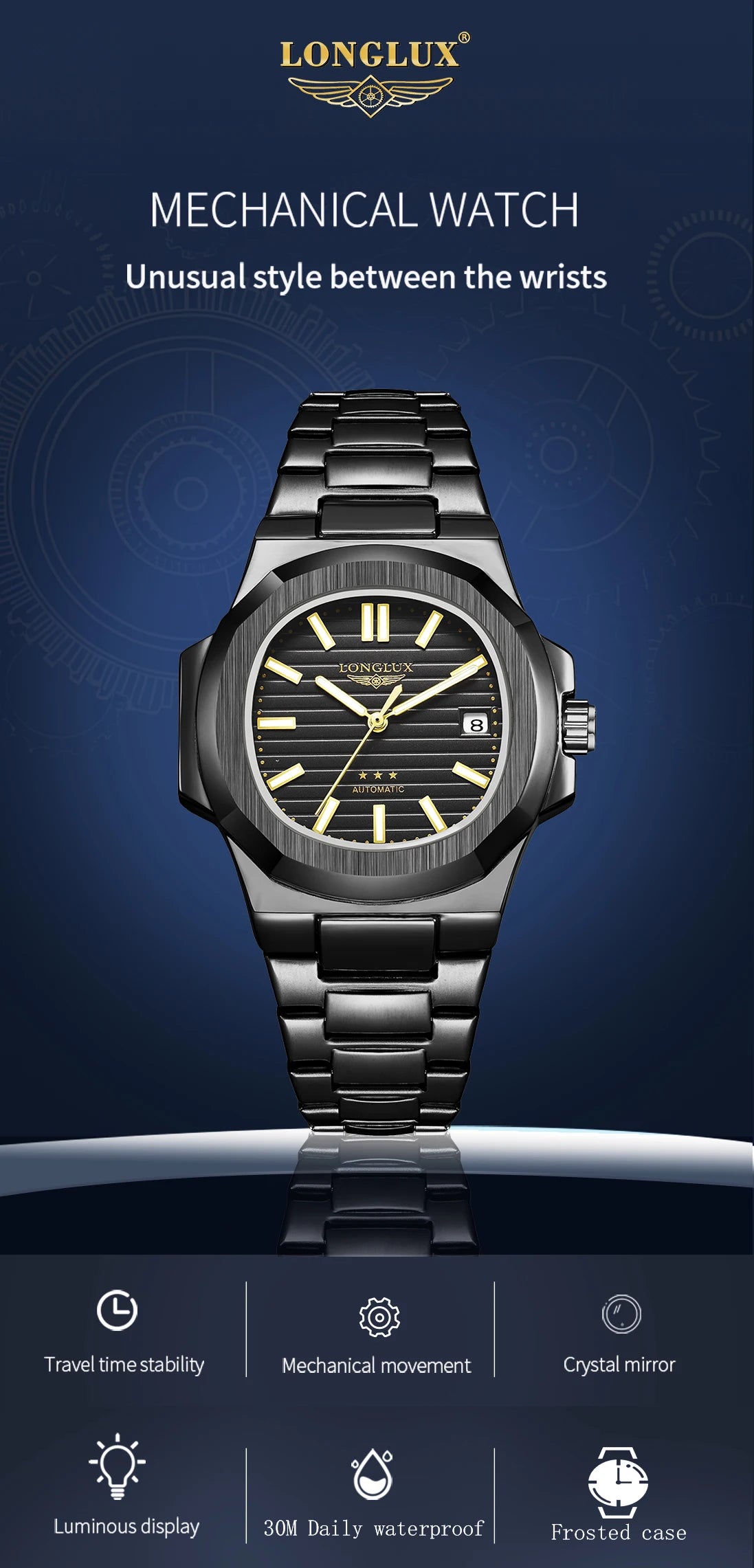 Vabena Men's Automatic Luxury Business Watch - Stainless Steel & Luminous