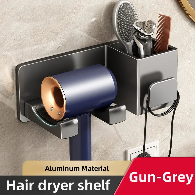 Wall Mounted Hair Dryer Holder with Storage - Bathroom Organizer Shelf